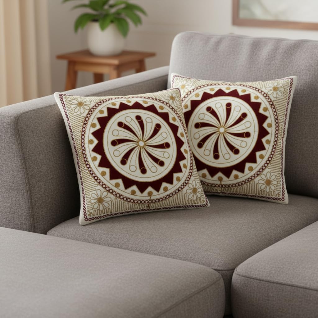 Housse de coussin ethnique orange en coton 40 cm pour décoration intérieure