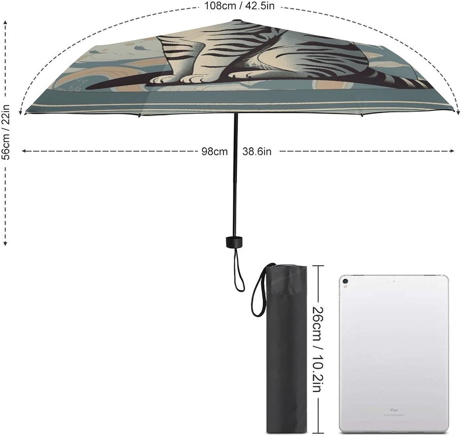 Windproof Travel Umbrella Gray Tabby Cat Folding Small Sun Umbrella Lightweight Small And Compact Suit for Pocket
