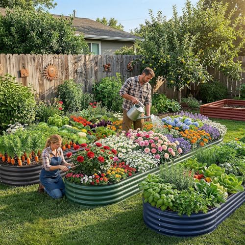 Image of Land Guard 2 Pcs 6ft Metal Raised Garden Bed, 6 x 3 x 1 Galvanized Planter Raised Beds for Vegetables, Blue