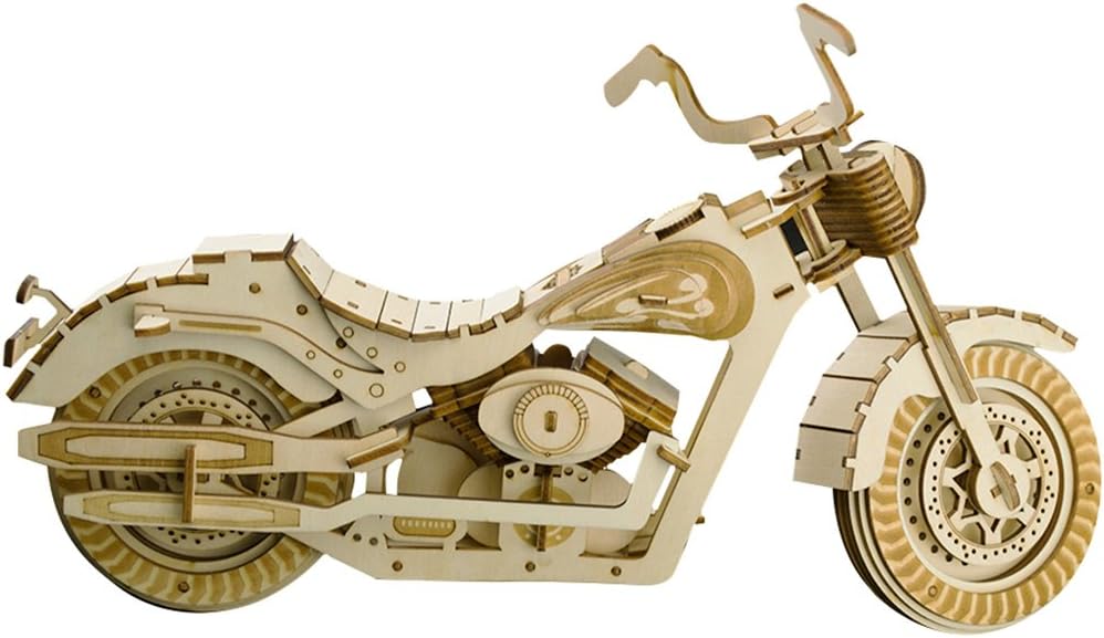 3D Wooden Puzzles Laser Engraving DIY Safe Assembly Constructor Kit Toy for Teens and Adults (Motorcycle)