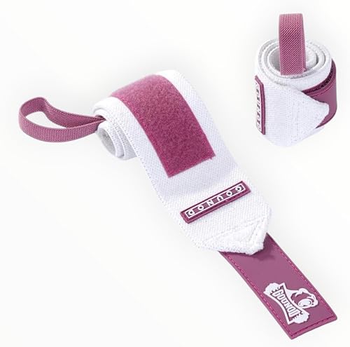 Women’s Wrist Wraps for Weightlifting – White & Pink Adjustable Support Straps with Thumb Loop – Durable Elastic Gym Gear for Strength Training & CrossFit