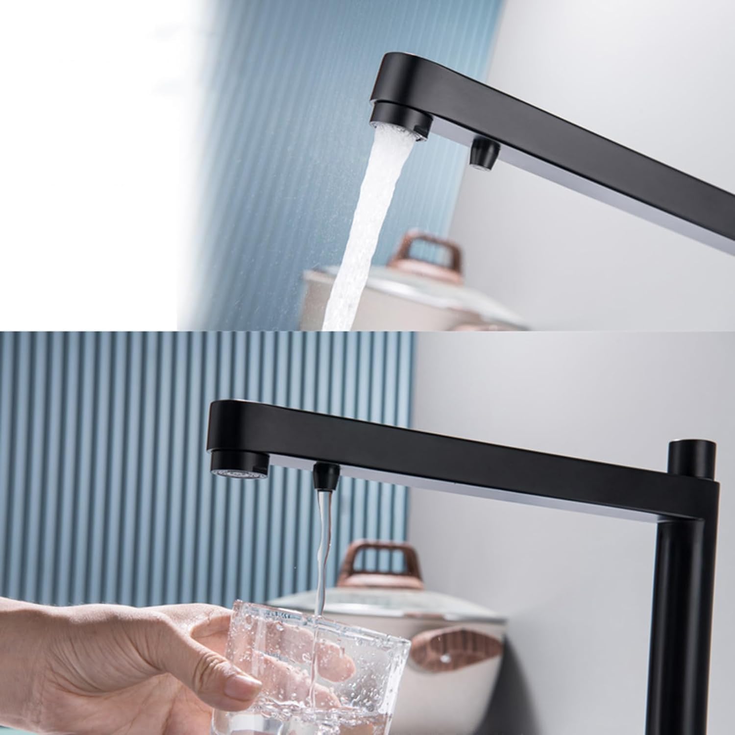 Grifo de 3 vías, grifo negro con filtro de agua de 3 vías, grifos de cocina para beber, grifo de cocina para ventana frontal, caño giratorio de 360 ​​°, agua fría y caliente
