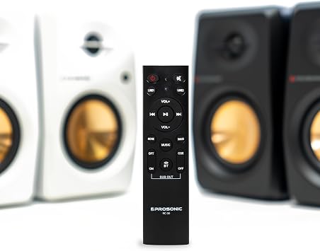مكبرات صوت رف الكتب البيضاء Prosonic BT30 - شاشات استوديو نشطة تعمل بتقنية Bluetooth 5.3، نظام صوت كمبيوتر مكتبي بقدرة 80 وات مع بصري/محوري/مساعد للقرص الدوار والمسرح المنزلي والتلفزيون والكمبيوتر الشخصي