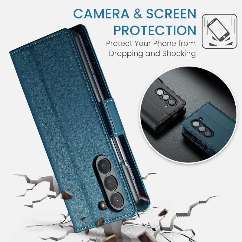 Image of ClickCase for Samsung Galaxy Z Fold 6 Elegant Faux Leather Wallet Flip Case Magnetic Closure Flip Cover for Samsung Z Fold 6 5G (Blue)
