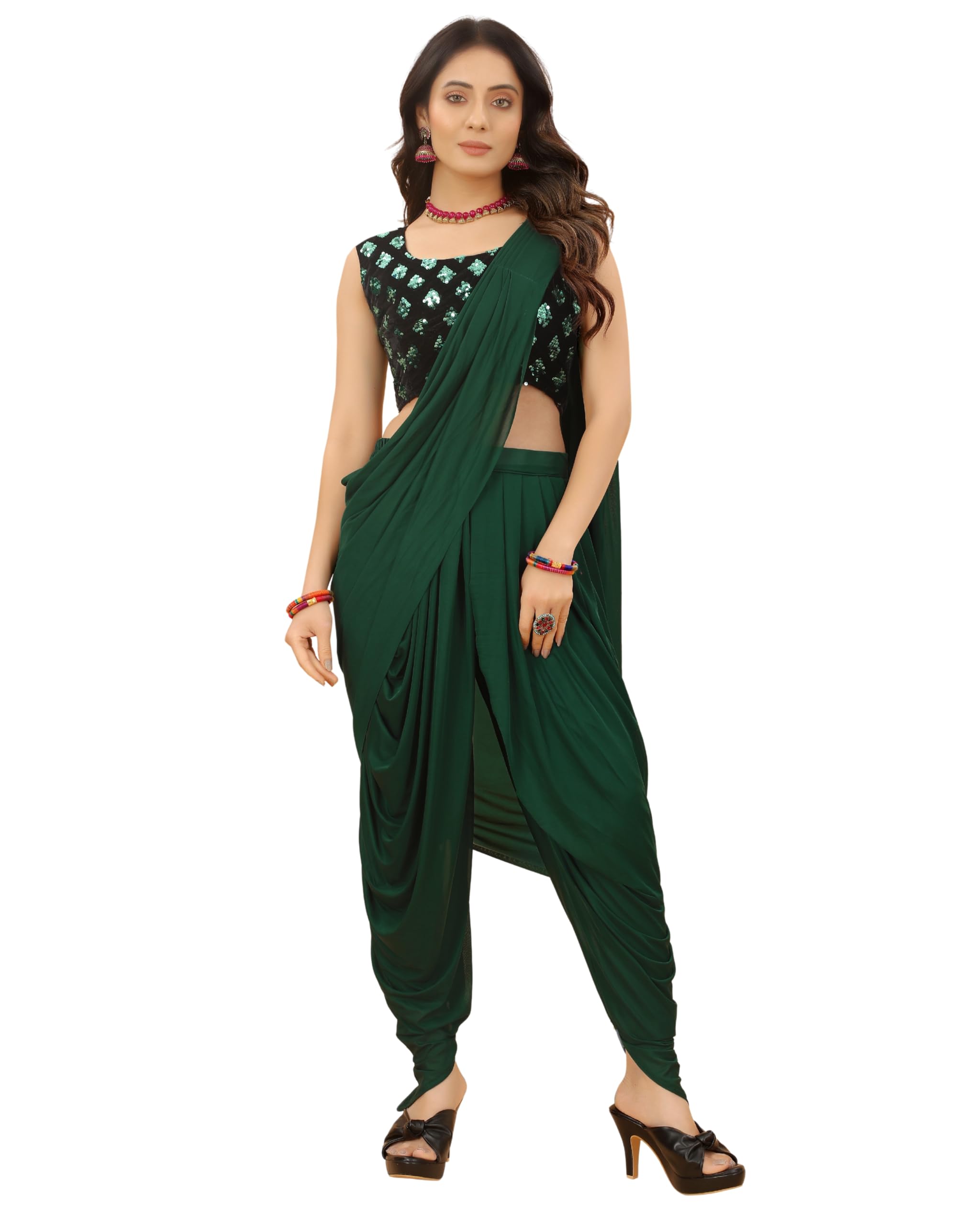 Amazon Brand - Anarva Women's Ready to Wear Saree Black With Unstitch Blouse Piece Sequin Embellished with Ruffle Border for Party, Festival, Wedding-image-39
