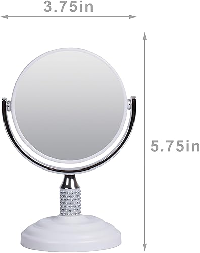 Miniatura 2 de Zahari Home Galvin Espejo de maquillaje de doble cara con soporte, espejo de escritorio aumento 1X3X, remolino de 360 grados, 5.60 pulgadas, blanco