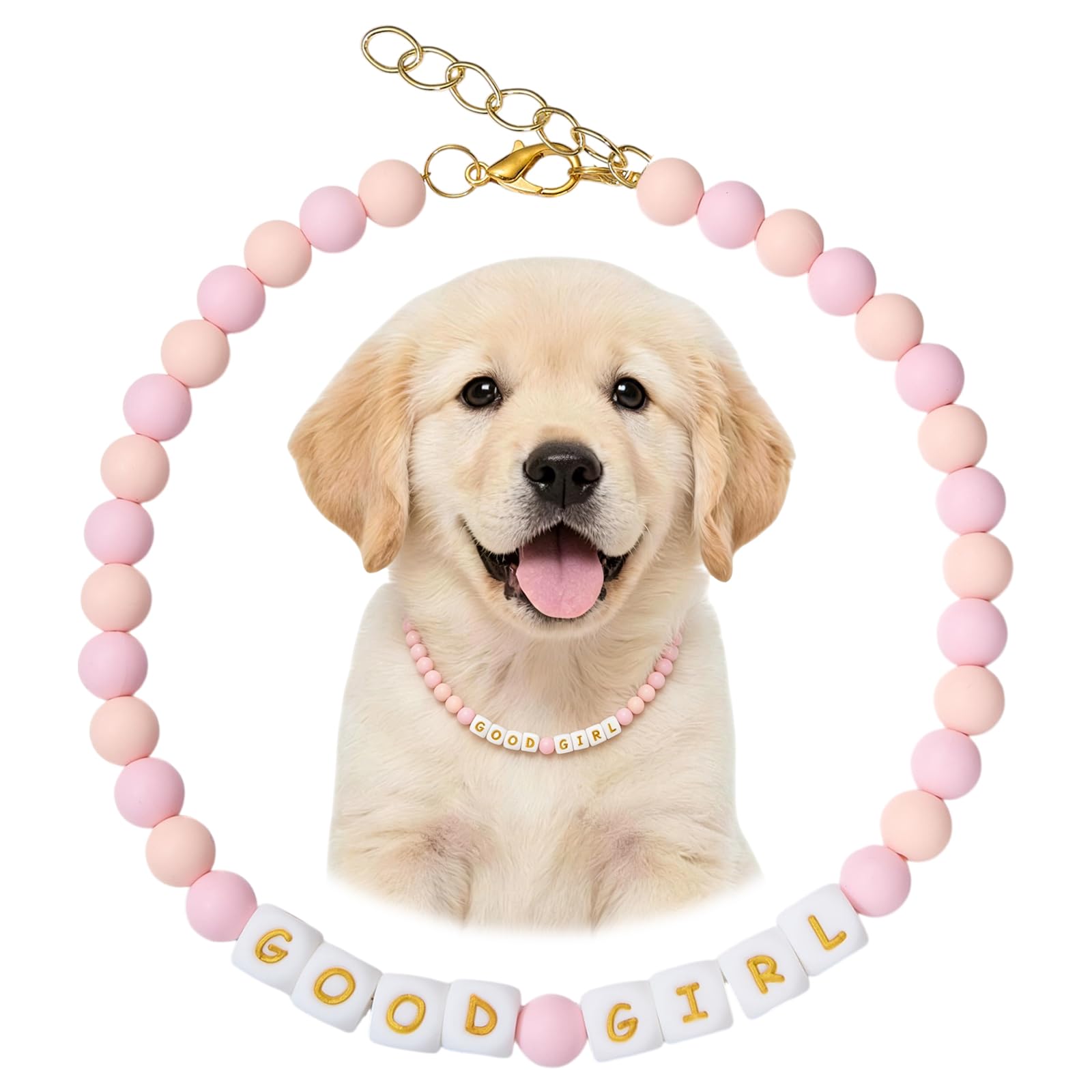 BEEFLYING Beaded Dog Necklace Collar for Large Small, 16.93 In, Adjustable
