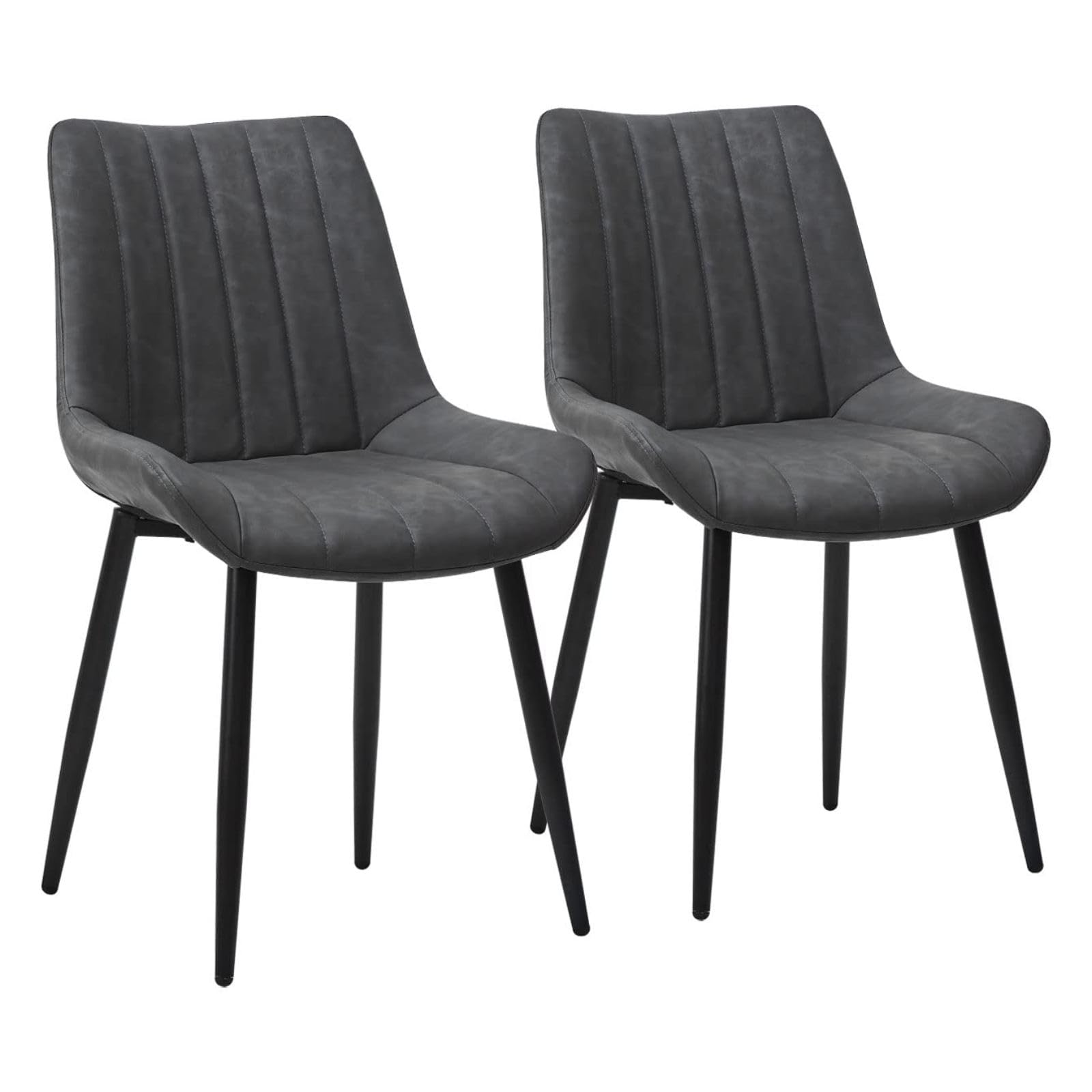 LEMROE Grey Dining Chairs Set of 2 Faux Leather, Metal Legs Kitchen Chair — image 1