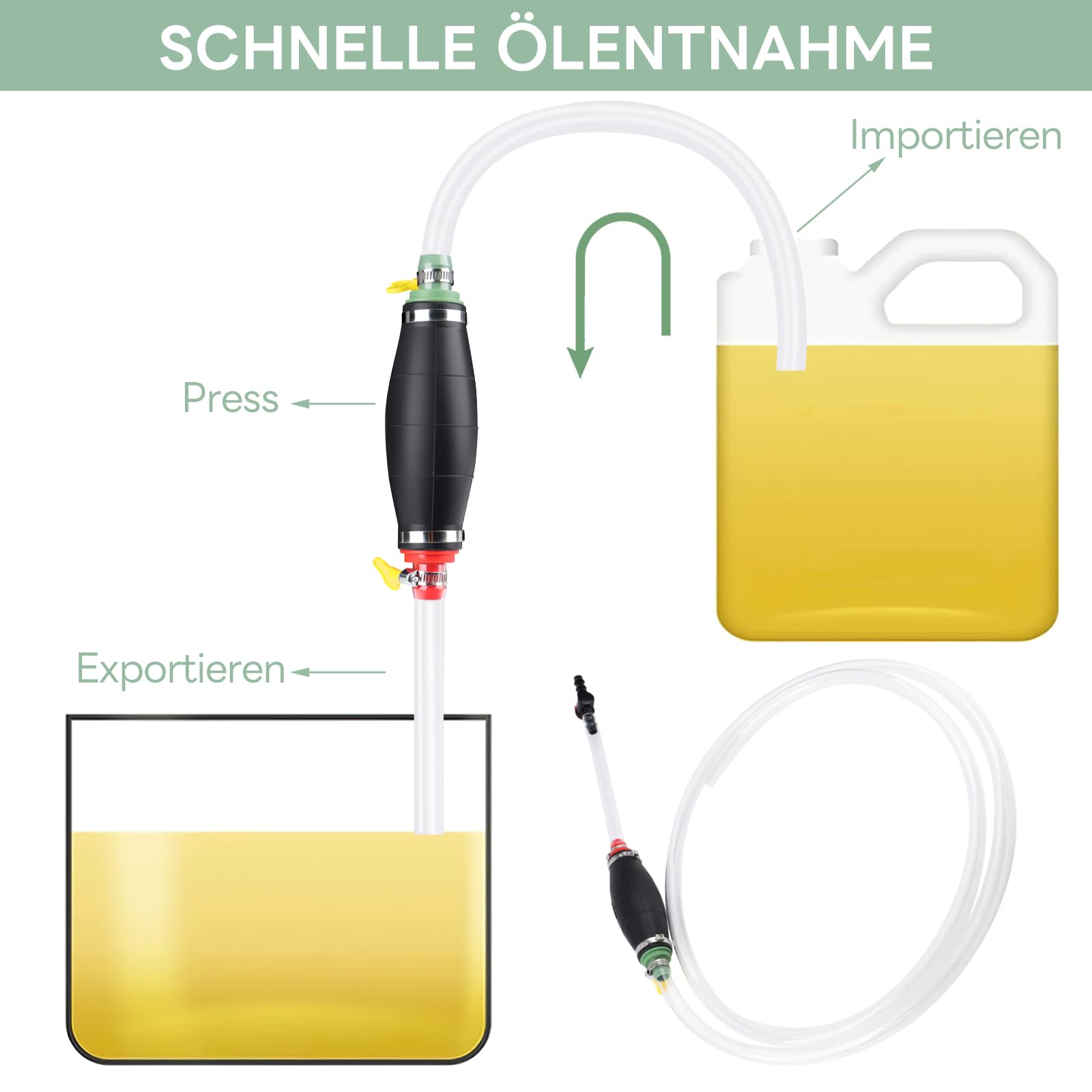 Aspirador manual XL con bomba de vacío, tubo de aspiración resistente al combustible de 2,5 m, para transferir aceite, diésel, gasolina y agua