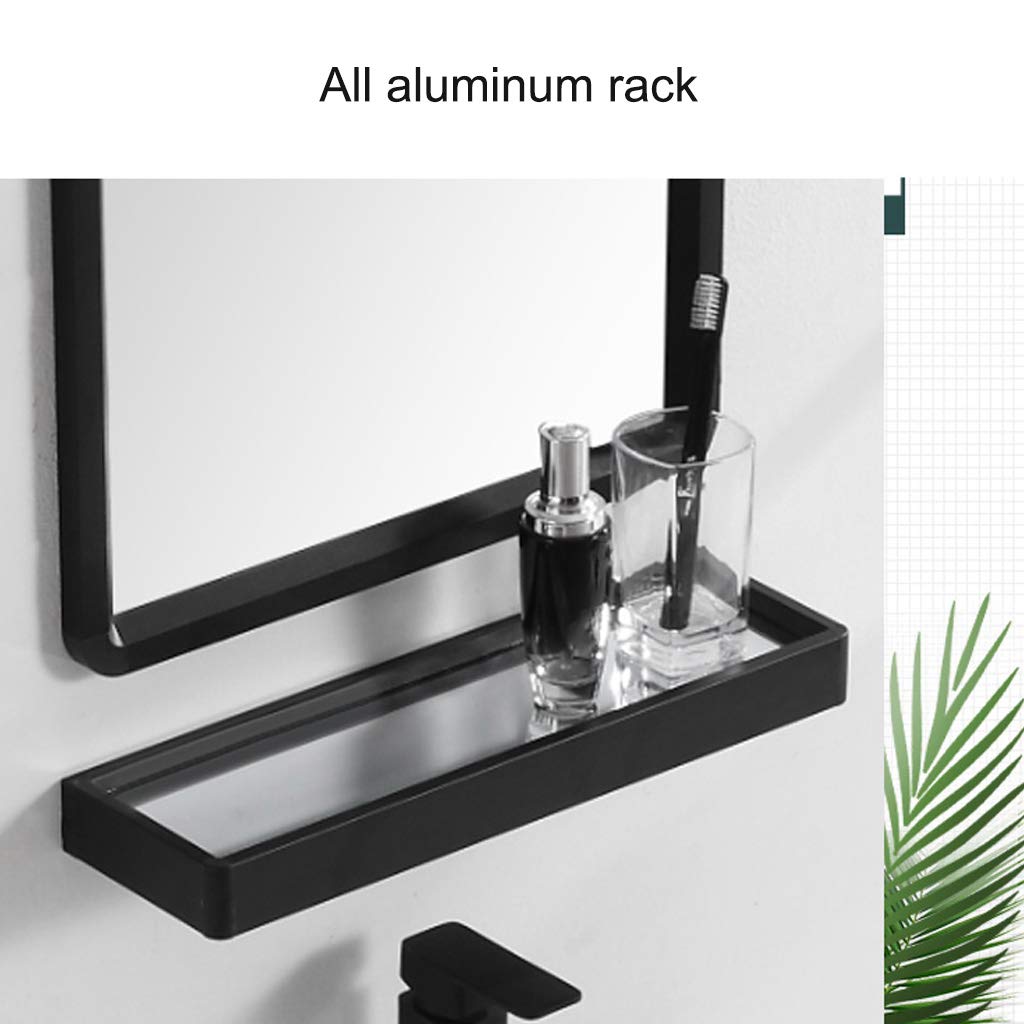40 x 50 cm Specchio da Parete HD con Cornice in Metallo Nero Specchio per Trucco da Barba Grande con mensola, Design Semplice ed Elegante per Il Bagno