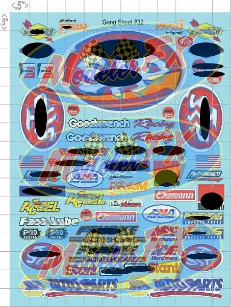 Miniatura 1 de STP - Lámina adhesiva para cuadrillas a escala 32-110, vinilo blanco, modelo RC, hoja de calcomanías para control de radio, cuerpo Lexan - Decora