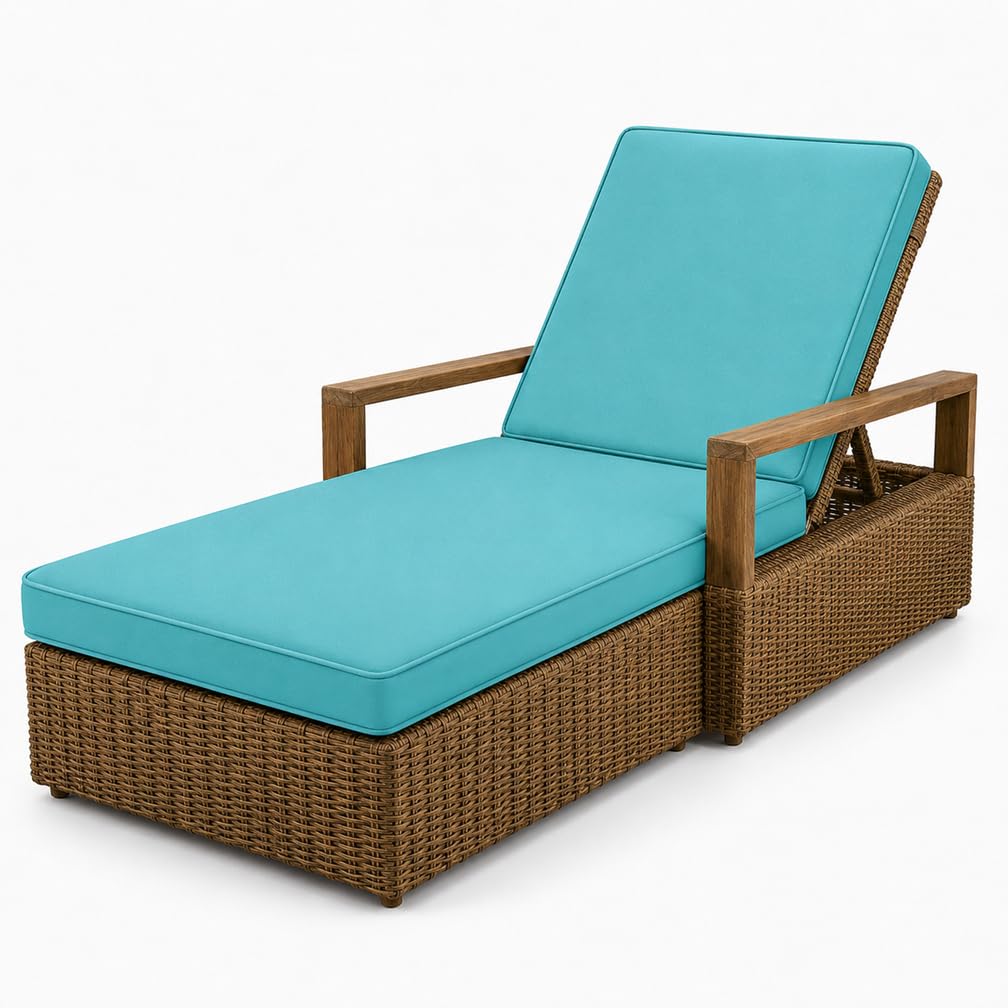 AZMAHT Sun Lounger Cushion Replacement Cushions: Waterproof Thick Padded Lounger Cushion Only with 6 Straps, Non Slip Large Outdoor Sunbed Cushions for Garden Recliner,Sky Blue,183x53x5cm