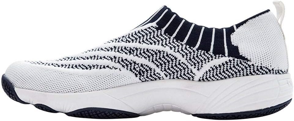 Propet Women's Wash n Wear Slip-on Kint Shoe, White/Navy, 8 Medium Medium US