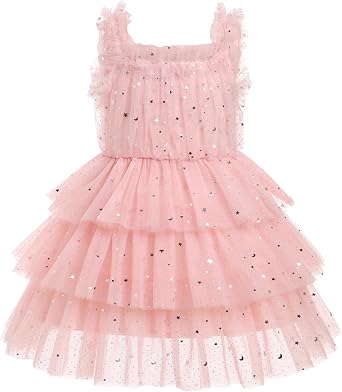 IMEKIS Toddler Girls Sequin Stars Birthday Princess Dress Shiny Tulle Tutu Dresses Cake Smash Photo Shoot Outfit 1-6T