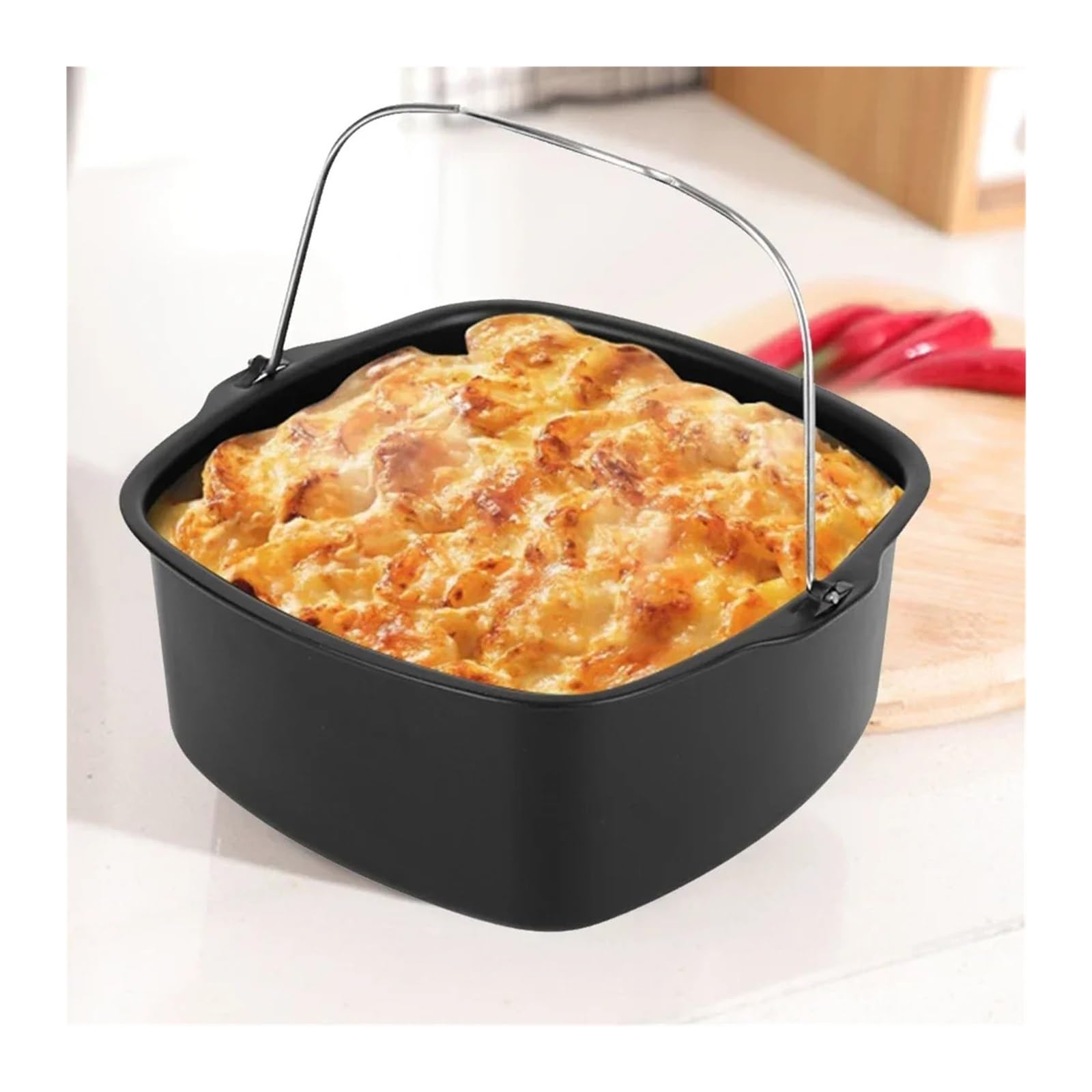 Cesta for freidora de aire cuadrada de acero antiadherente | Plato de barril, cesta for asar, molde for hornear, accesorio de cocina(21cm-8inch)