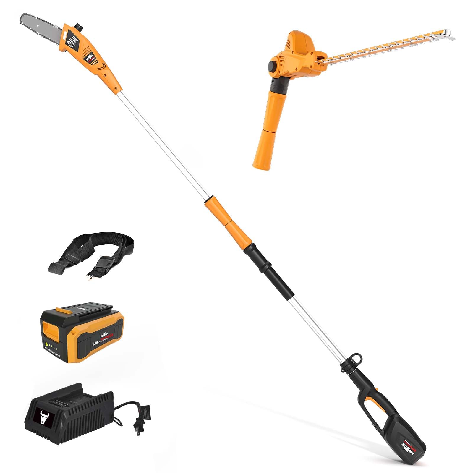 Mowox Power 40V Pole Hedge Trimmer Cordless, 500mm Telescopic Range Pole Hedge Trimmer, 9 Rotary Positions Hedge Trimmer with 2Ah Battery and Charger Included