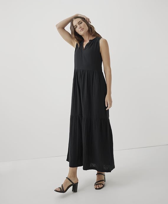 Pact Organic Cotton Women's Ruffled Maxi Dress