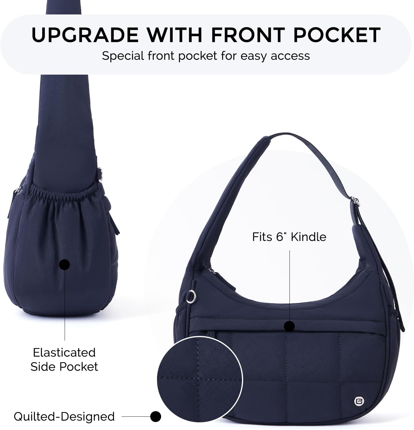 POIUGOYA Nylon Shoulder Bag For Women,Small Quilted Crescent Bag,Triple Zip Pocket Small Puffer Bag For Travel/Fitness - Image 6