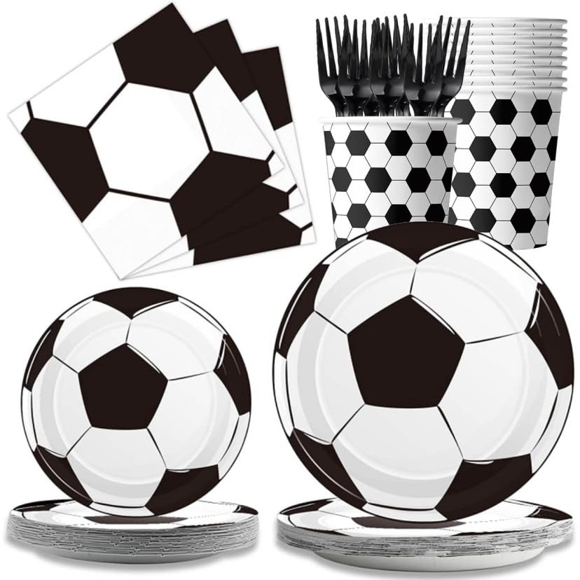 LGWJHCY Football Party Tableware, 60 Pieces Reusable Tableware Party Decorations, Children's Party Tableware, Paper Plates, Napkins, Paper Cups for Football Themed Parties