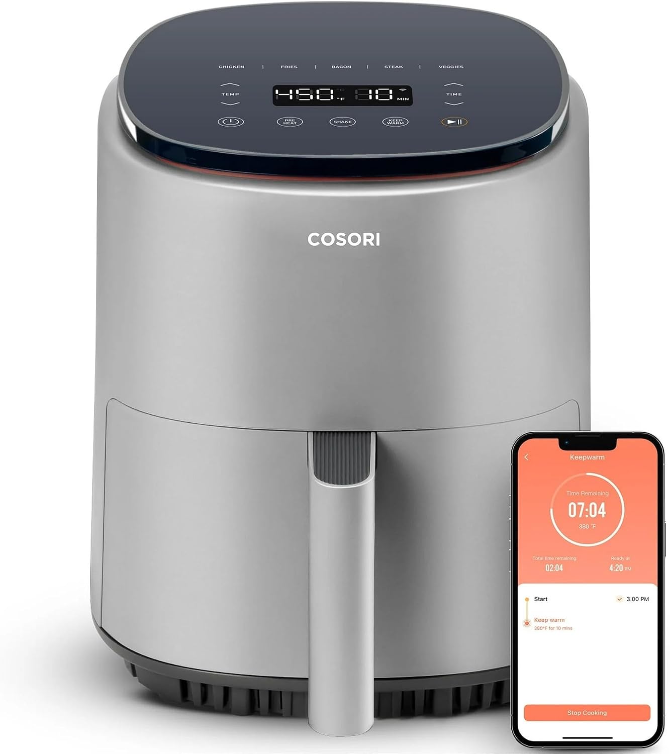 Cosori Lite 4.0-Quart Smart Air Fryer with 450°F, 7 Cooking Functions & Free Recipe App