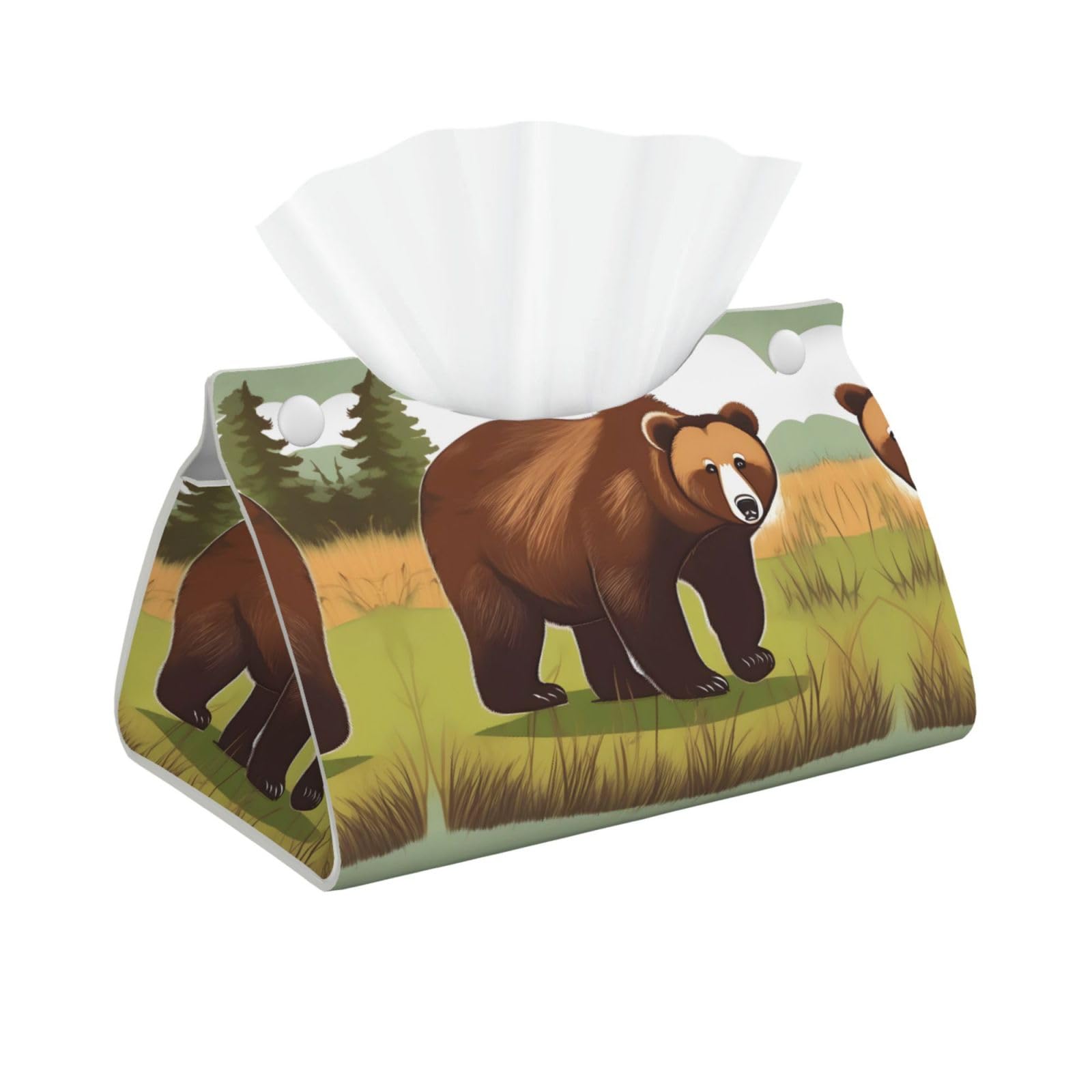 Brown Bear Walking Print Long Tissue Box Cover Holder Foldable Leather Organizer for Vanity, Nightstand, Desk & Bathroom
