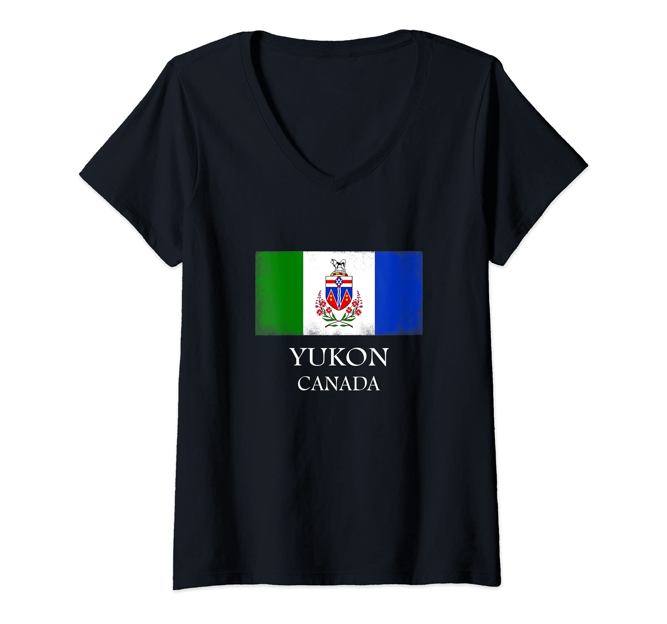 Womens Yukon Canada Flag Yukon Territory Vintage Canada Day V-Neck T-Shirt