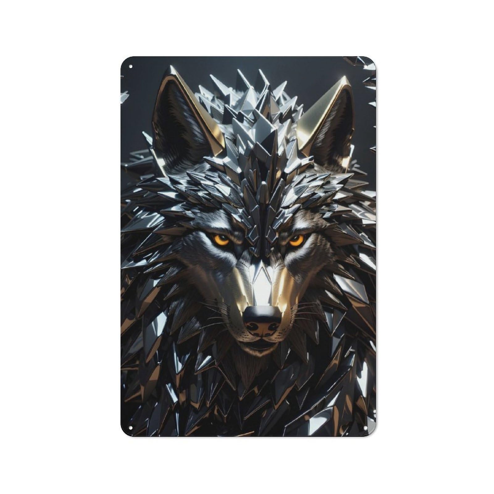 Junmoney Wolf Metallic Silver Classic Metal Wall Decor 30X20cm, Metal Sign For Cafe, Pub, Workshop Or Home Bar, Small Accent For Blank Walls