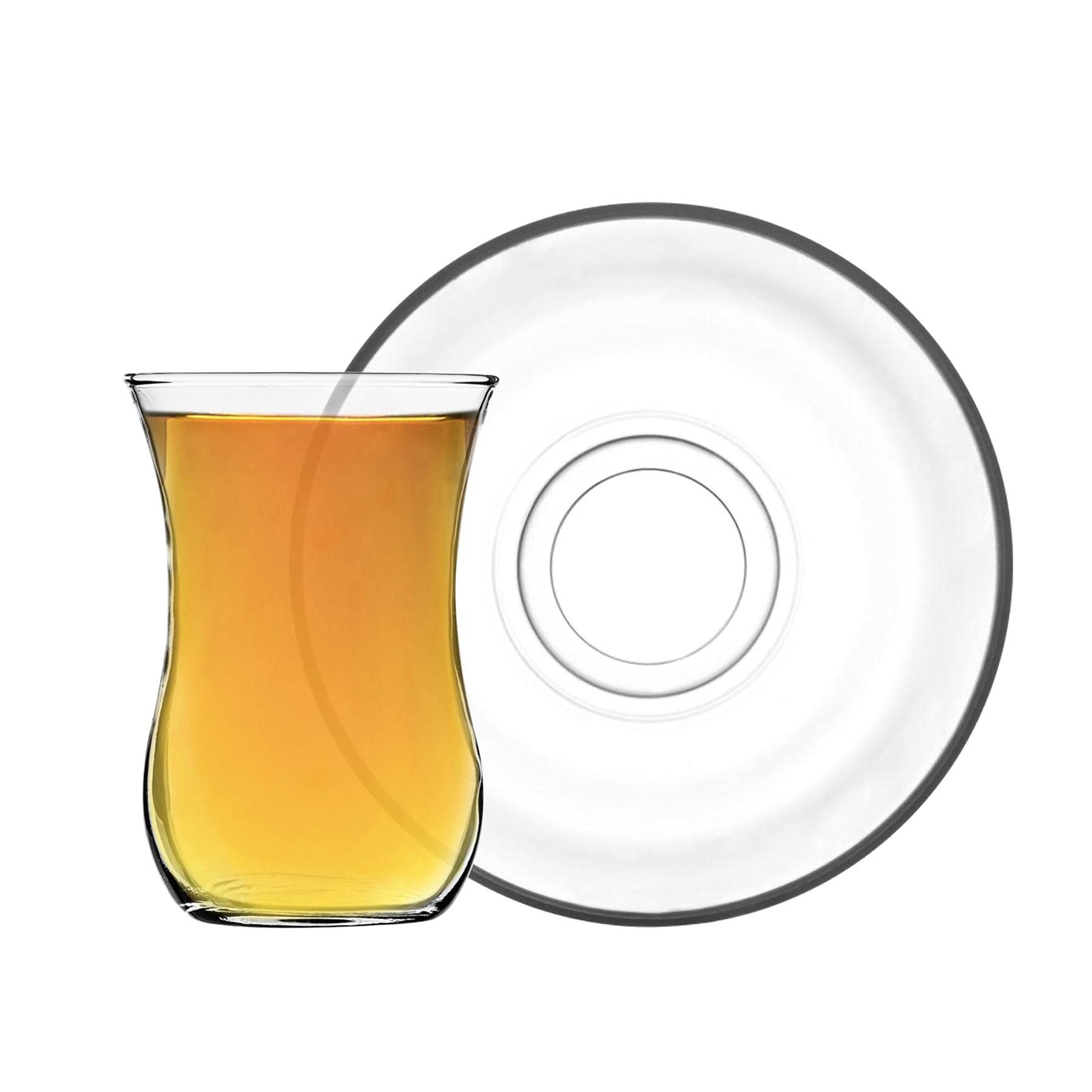 LAV 12pc Clear 115ml Klasik Glass Tea Cup & Saucer Set - Small Vintage Kitchen Coffee Cappuccino Espresso Teacup Mugs