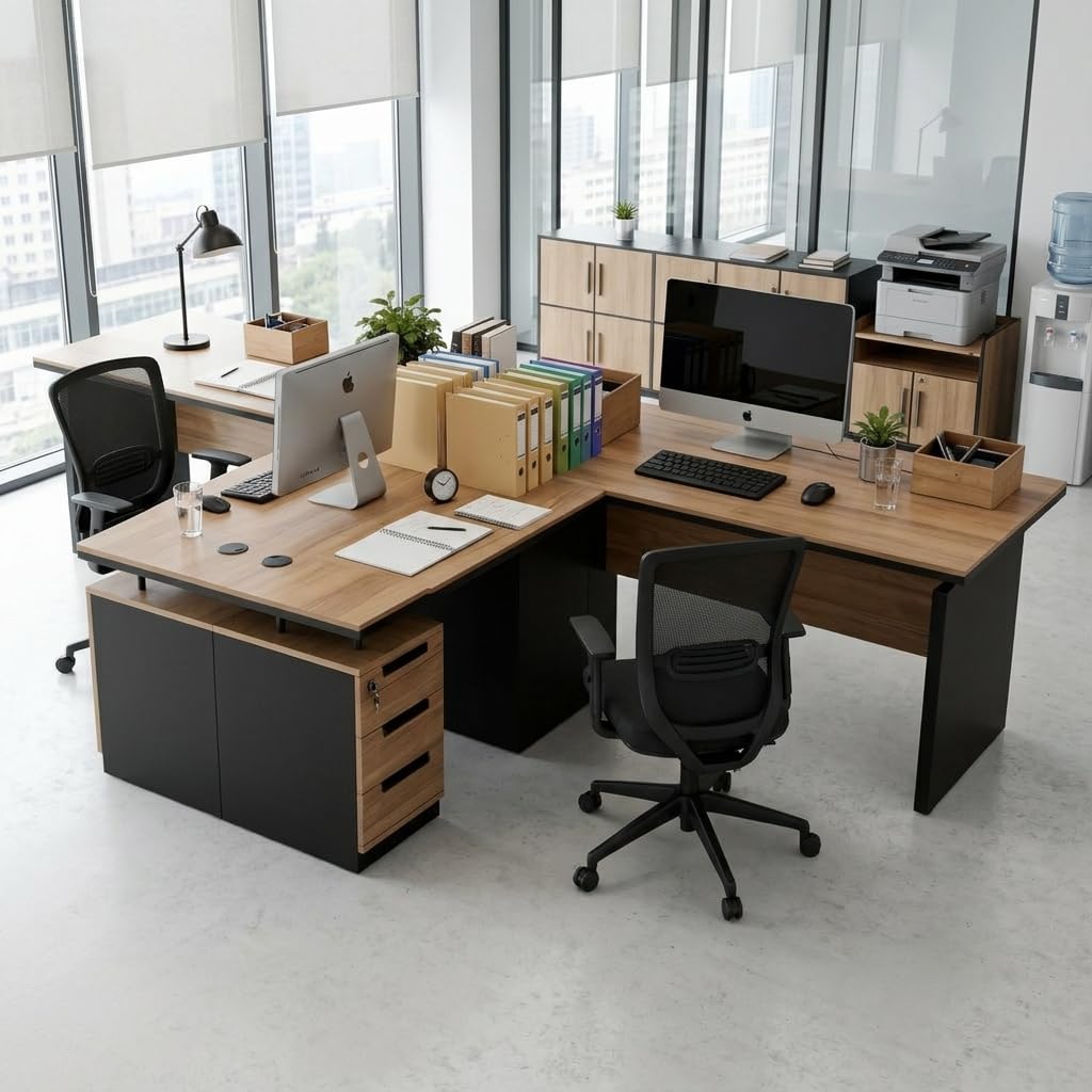 Scrivania direzionale a forma di L, 160 cm, con cassetti bloccabili e pannello per la privacy, scrivania da ufficio in un unico pezzo, reversibile, design moderno, per casa o ufficio