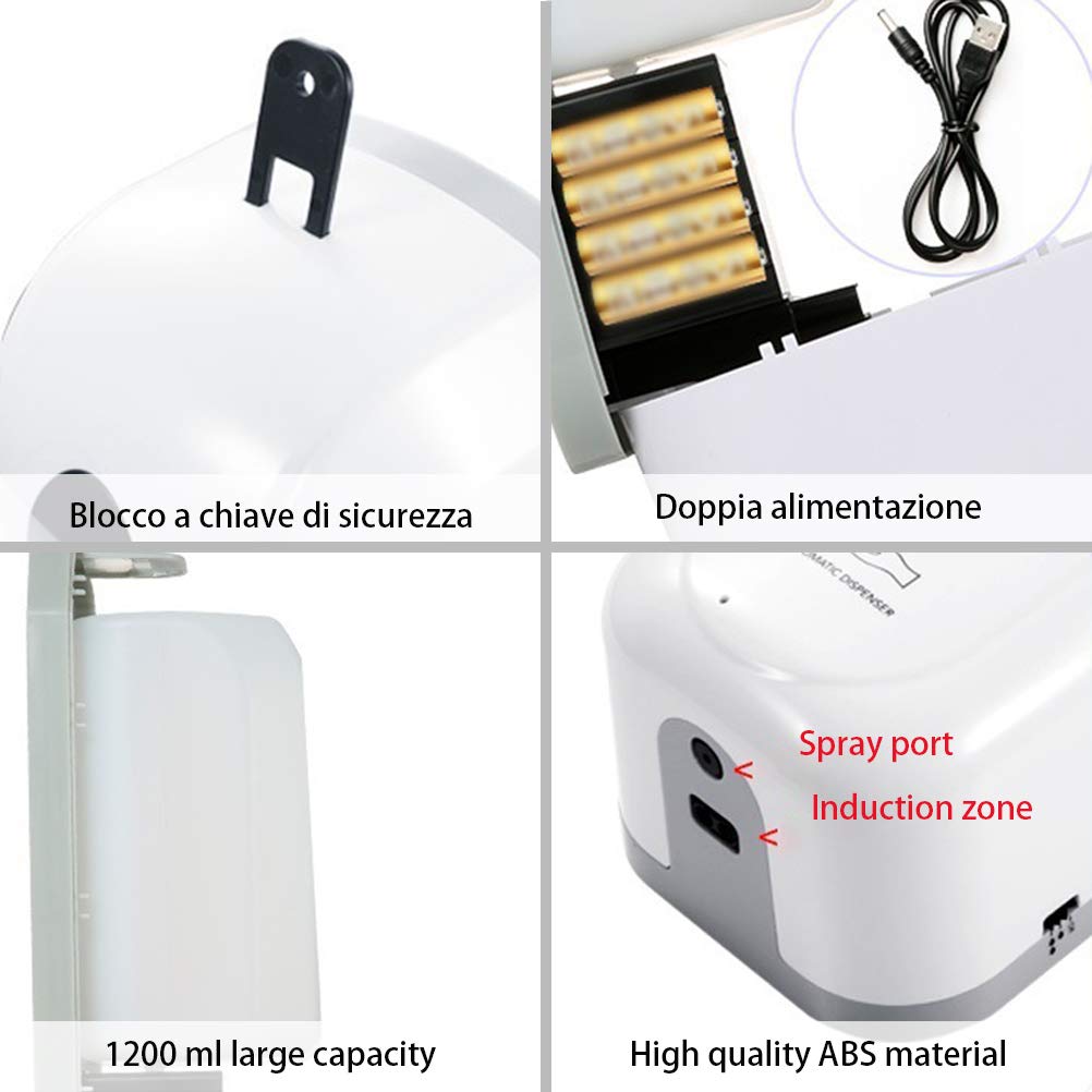 Distributore di Sapone Automatico, termometro da Parete 2 in 1 con Dispenser di Sapone in Schiuma Senza Contatto da 1200 ml, termometro clinico con Allarme e Display LCD