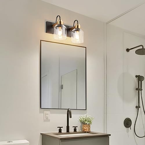 Miniatura 2 de PRESDE Lámparas de tocador de baño negras sobre espejo 3 luces base bronce cepillado baño pared vanidad iluminación