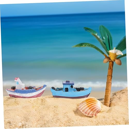 Miniatura 9 de STOBOK 8 unidades de barcos de pesca marina en miniatura, modelo de yate, figuras de playa, marina, decoración de casa de muñecas náutica de océano,