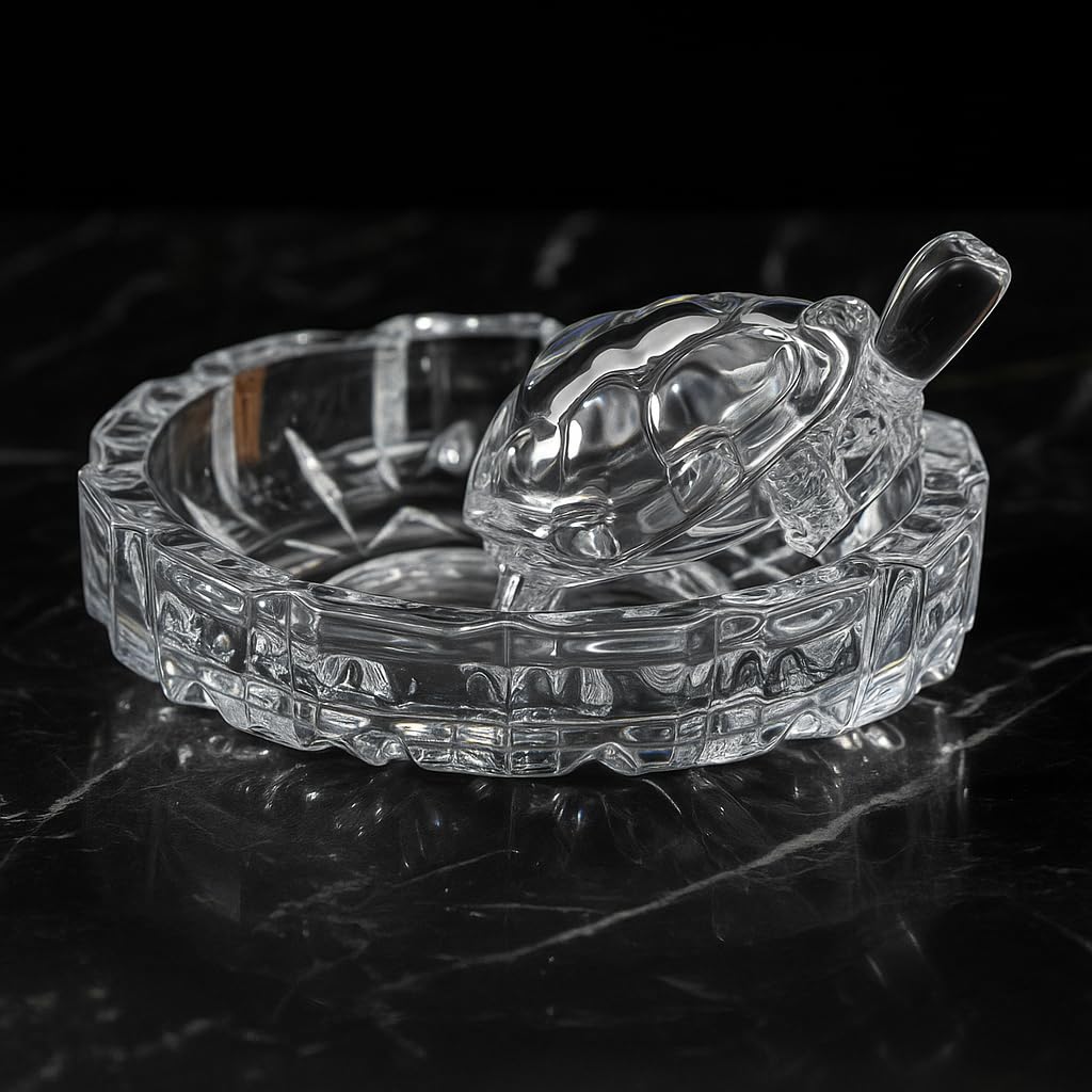 HOME GENIE Crystal Turtle Tortoise with Plate for Feng Shui and Vastu | Good Luck Showpiece for Home, Office, Hotel | Fengshui Vastu Set for Good Luck - Pack of 1