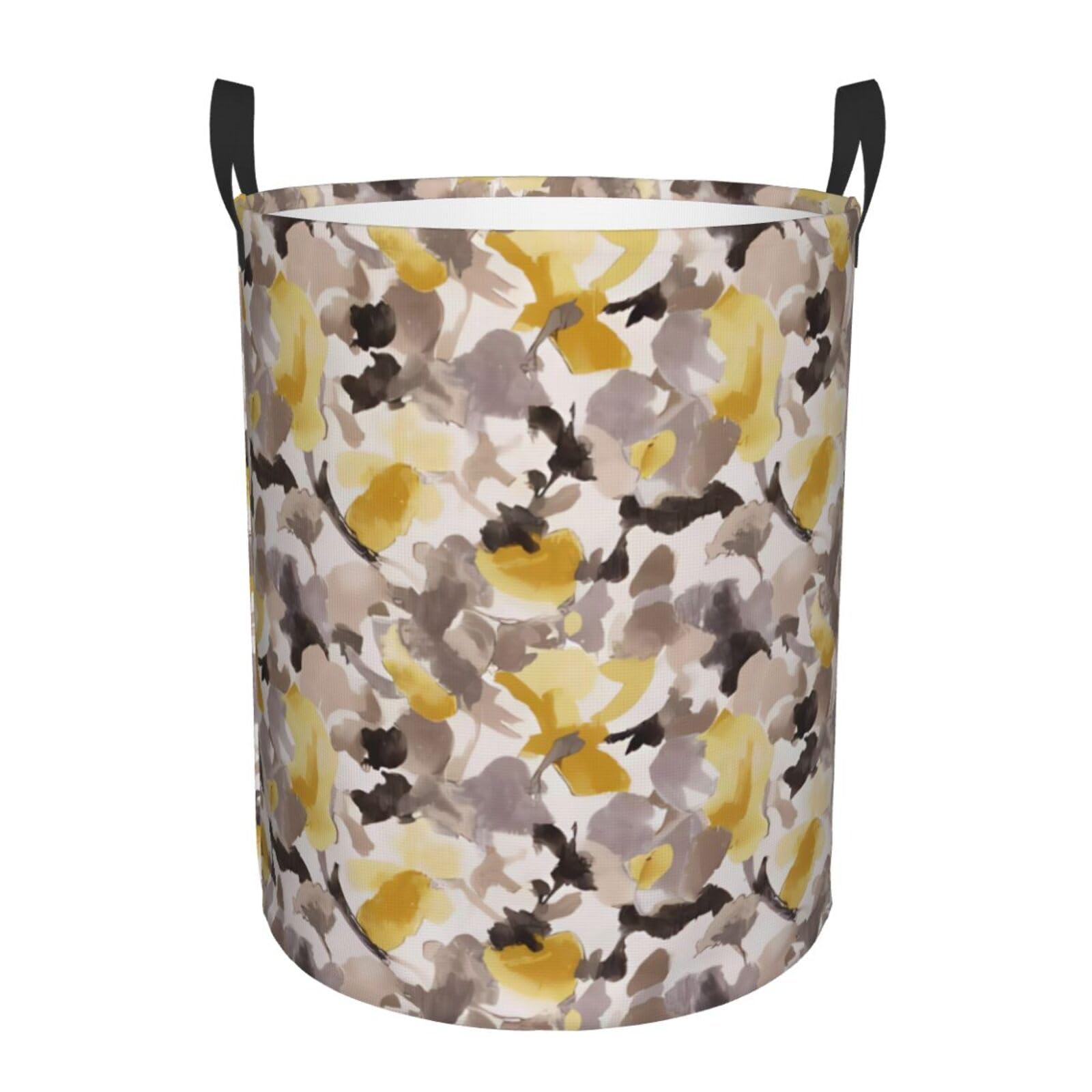 S Circular Hamper Yellow gray flower Print Storage Basket for Home