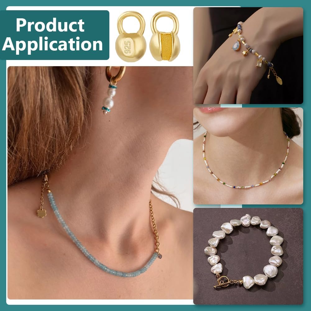 BENECREAT 20Pcs 925 Sterling Silver Crimp Cover Beads, 5x3.2mm Round Golden Bead Tips Calotte Ends, Clamshell Knot Cover for Jewelry Making DIY Findings Crafts, Hole: 3mm - Image 6