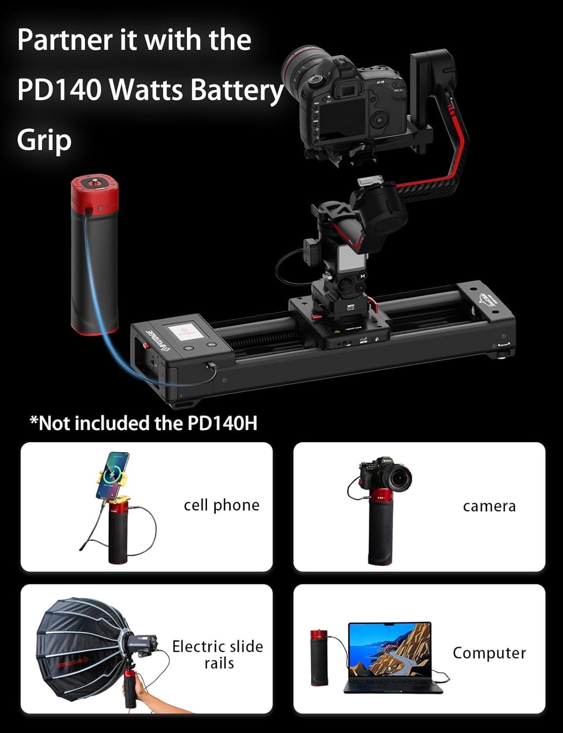 IFOOTAGE Shark Nano Camera Slider Long Version with 140W Output Battery Grip PD140H PD3.1 Fast Charging,Motorized Camera Slider,for DJI 2,2 PRO,3 PRO,4,4 PRO