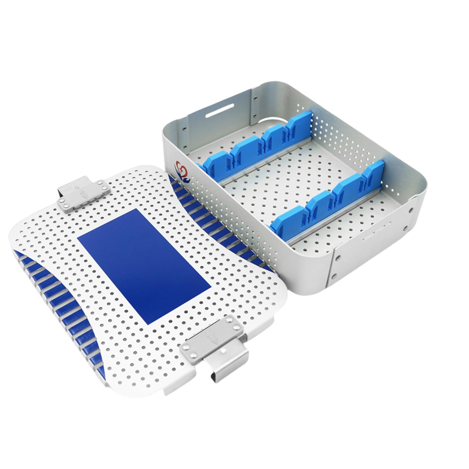 Caja de desinfección de equipos médicos de aleación de aluminio, cestas de esterilización de instrumentos con tiras de cartón, diseño poroso, transpirable, fácil de limpiar(24x17.5x8cm/9.4x6.9x3.1in)