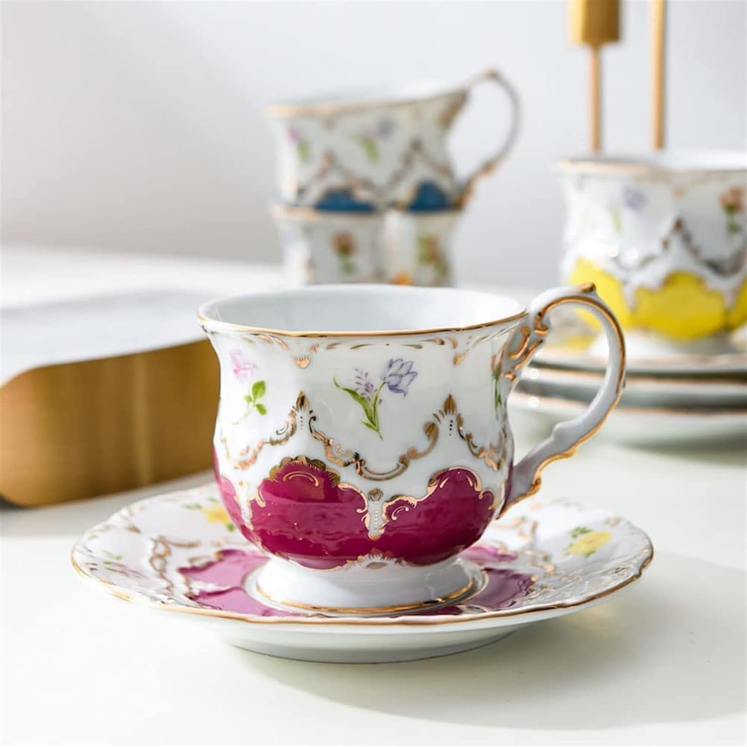 Zestaw Filiżanek Do Herbaty I Spodków, Filiżanka Do Kawy Ze Spodkiem, Filiżanka Do Herbaty 8,5 Uncji Ze Spodkiem I Łyżeczką, Porcelanowa Filiżanka Do Kawy Vintage Flower