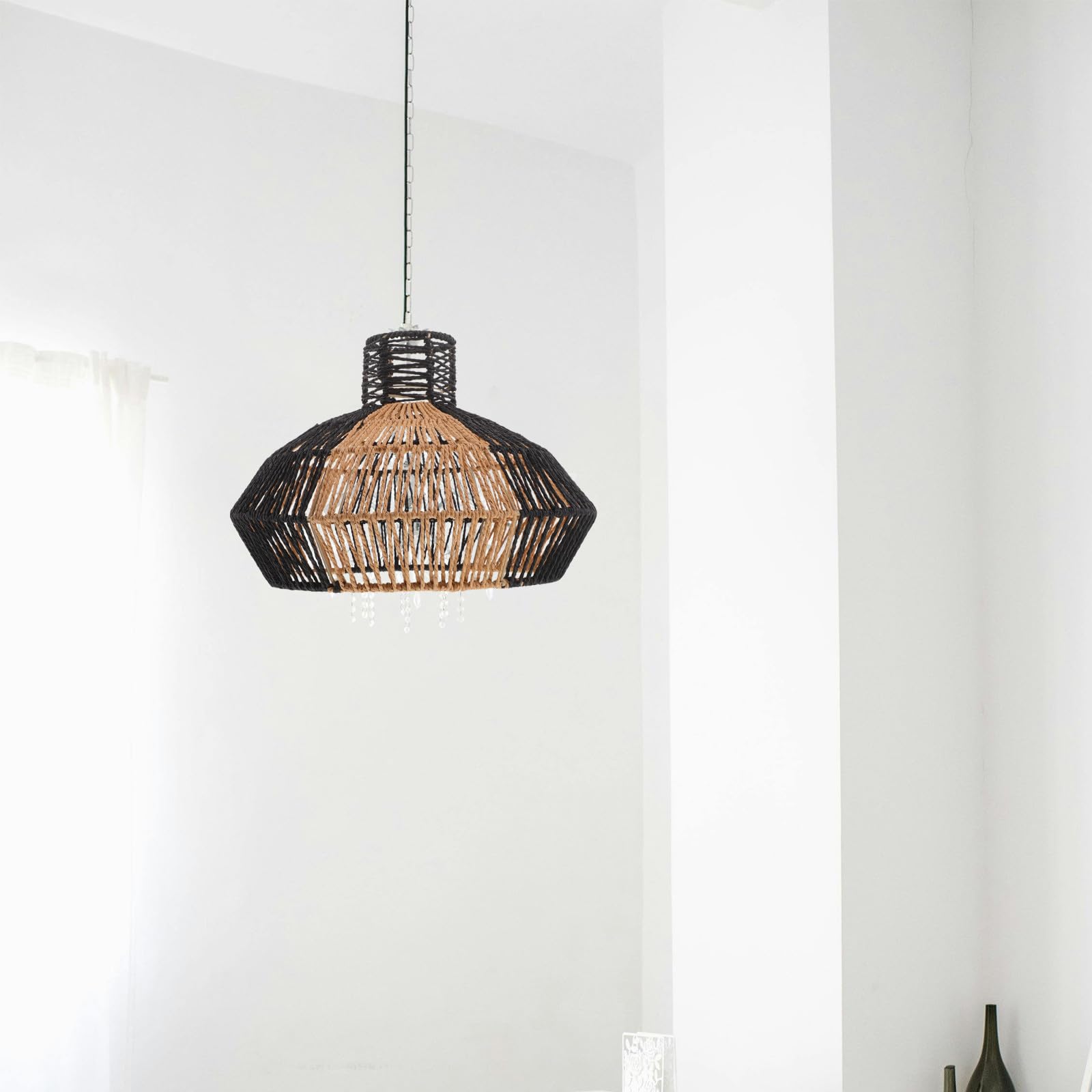Wiszący abażur do lampy: abażur z papierowej liny w stylu wiejskim - zamienny do lampy wiszącej do jadalni