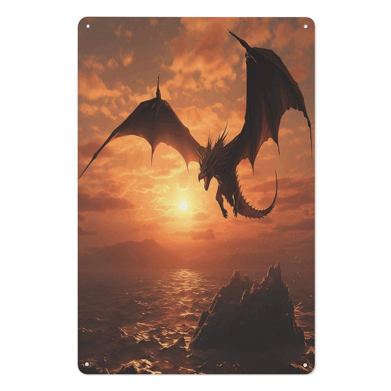 Adfgyerh Style Sea Sunset Flying Dragon Tin Sign Hanging Art Prints,Wall Decor For Gifting And Party Decoration 7.9X11.8 Inch,Wall Art For Home Garden Greenhouse Living Room Bedroom Yard