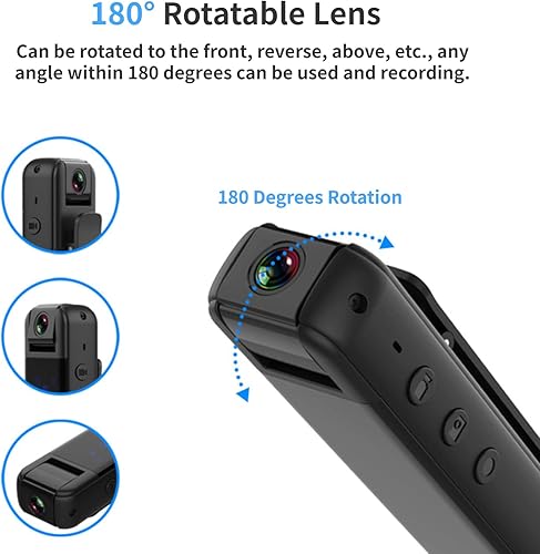 Miniatura 3 de Yoidesu Mini grabadora de video de cámara, cámara pequeña desgastada con lente giratoria de 180 y clip, cámara de seguridad portátil de 1080P para
