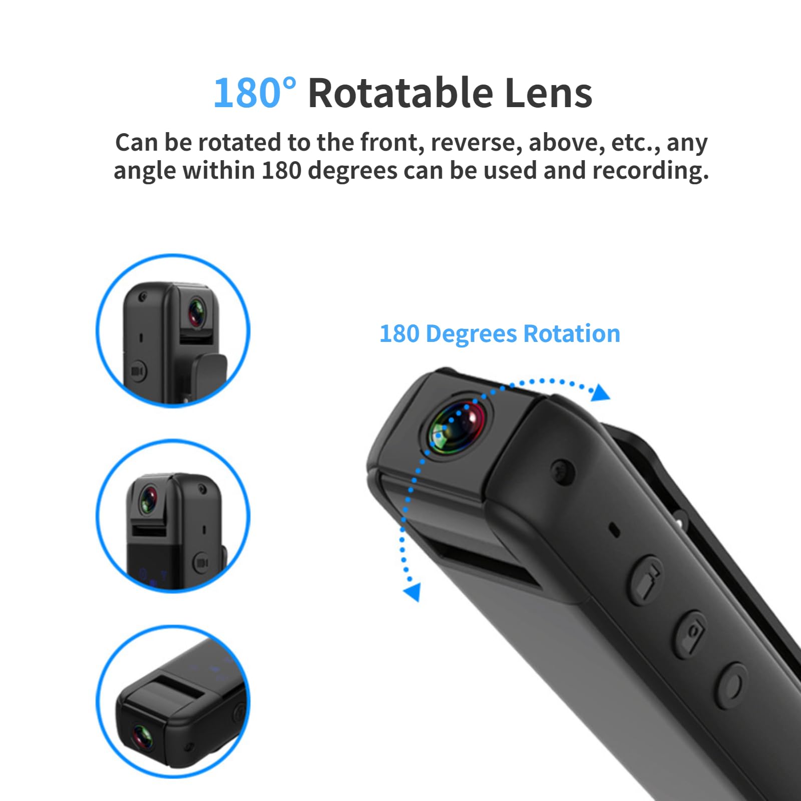 Mini Cámara de Cuerpo Grabadora de Video, Cámara Pequeña Desgastada WiFi Cámara de Cuerpo de Policía con Lente Giratoria de 180 ° y Clip, 1080P HD Cámara de Seguridad Portátil