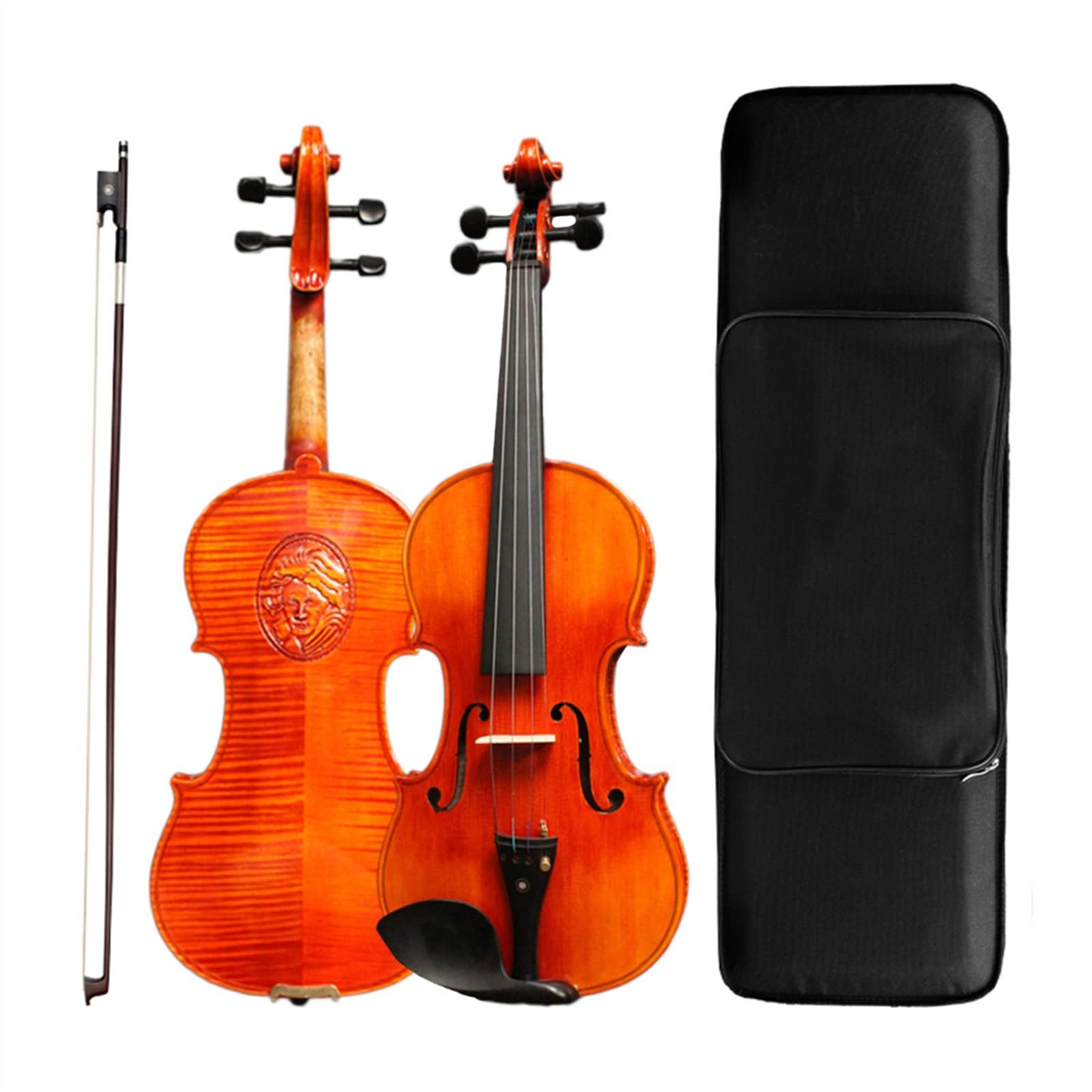 TSTS Violini per Principianti Violino Fatto A Mano in Acero Fiammato con Top in Abete Rosso Violino con Custodia per Arco in Ebano