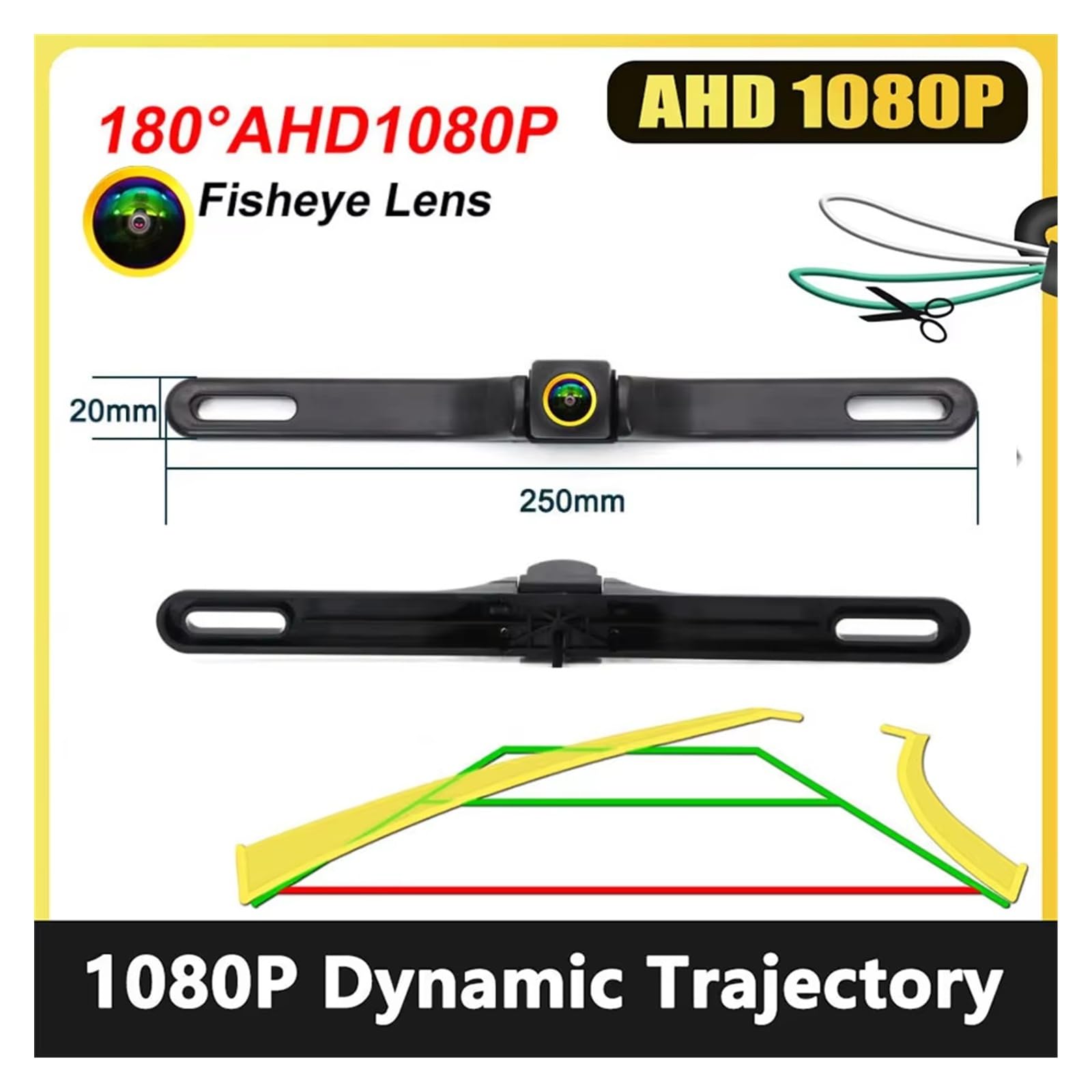 Auto Rückfahrkameras Universal 4K AHD 1080P Platte Rahmen HD Nachtsicht Rückansicht CCD Goldene Fisheye Metall Halterung Auto Kamera(Trajectory 1080P)