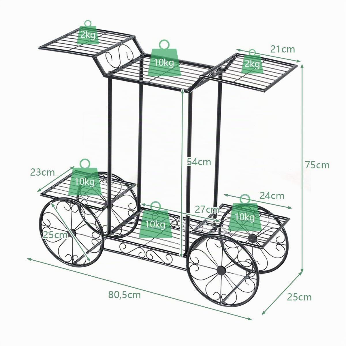 GOPLUS Estantería para Plantas de Metal de 6 Niveles Impermeable | Soporte para Macetas, Estante para Exterior e Interior Balcón Jardín Terraza, 80,5 x 75 x 25cm