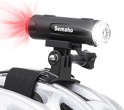 Semaho Luz de casco recargable 2 en 1 con soporte de montaje de luz de bicicleta nocturna, seguridad de equitación, 5 modos de luz de advertencia,
