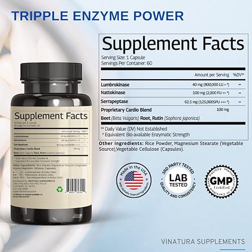 Miniatura 2 de Lumbroquinasa, nattoquinasa 2000FU y serrapeptasa - Hecho y probado en Estados Unidos, suplementos de circulación de serrapeptasa nattoquinasa