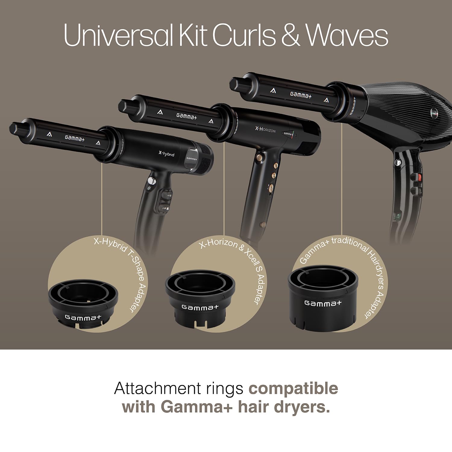 Gamma+ Set Arricciacapelli Universal Kit Curls & Waves | 2 Cilindri Autoavvolgenti per Ricci e Onde | Compatibile con Asciugacapelli Gamma+ | Tecnologia Airflow 3D 360° | Controllo del Calore