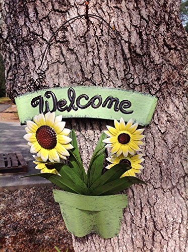 Goodman And Wife Handmade Decorative Metal Shabby Chic Welcome Sign With Sunflowers In Green Planter. Green #TOP1