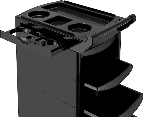 Miniatura 8 de Carrito de salón de belleza de 6 niveles con mango+ruedas rodantes bandeja de almacenamiento con 5 cajones peluquería peluquería herramienta